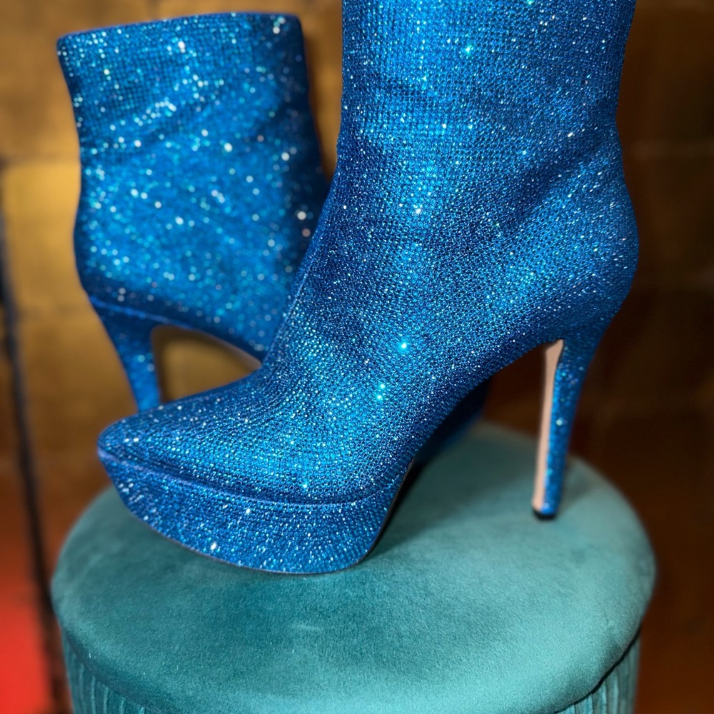 Sparkling Turquoise Blue High Heel Boots Jessica Simpson